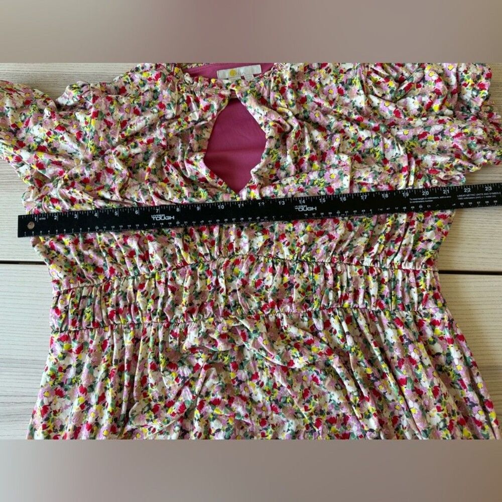 Boden Ruched strech Jersey Pink Floral Maxi Dress women short sleeve plus 14R - Picture 11 of 13